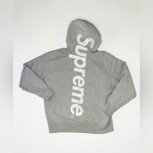 Supreme Satin Applique Hooded Sweatshirt Heather Grey Size Large - Like New